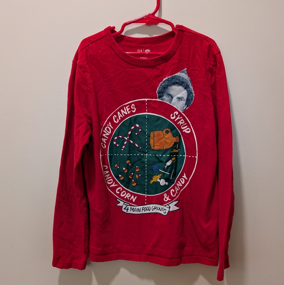 GAP Buddy the Elf 4 Main Food Groups Red Kids Long Sleeve Shirt Size 8 Christmas